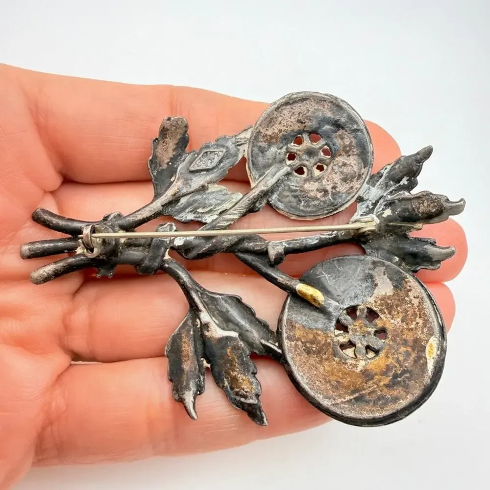 Vintage LN/25 Little Nemo Pot Metal Flower Brooch Pin Blue Glass Cabochons